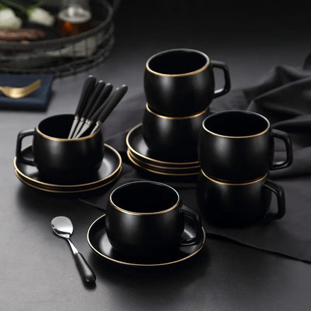 Modern Lifestyle Matte Black Coffee Cup with Gold Rim Eco-Friendly New Design Drinking Cups for Presents