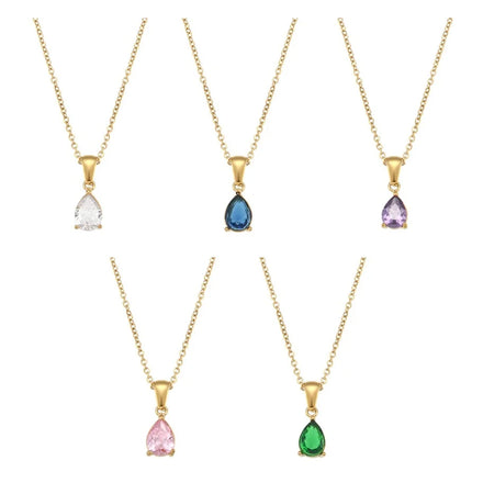 Simple Versatile Collarbone Chain Stainless Steel Gold Plated Necklace Multicolor Zircon Drops Pendant Necklace for Women Girls