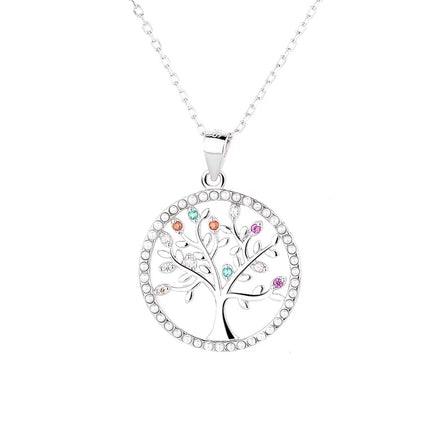 Wholesale Custom 925 Silver Pendant with Jewelry CZ Colorful Tree of Life Pendant Necklace