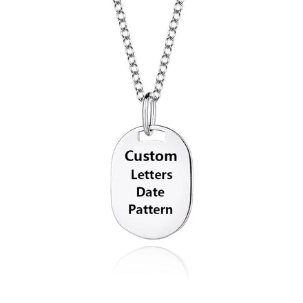 Personalized 925 Sterling Silver Square Plate Pendant Custom Laser Letters Glossy Silver Medal Vintage Necklace for Men Women