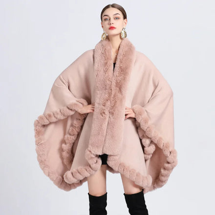 Wholesale Winter Women Luxury Clothes Faux Fur Poncho Cape Knitted Faux Fur Shawl Coat Outfit Clothing