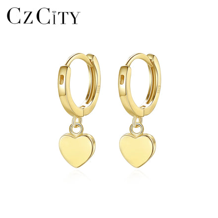 CZCITY Silver Metal 925 Sterling Elegant Turkish Lady Dangling Earing Clip on Heart Hoop Earrings