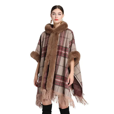 Source Factory Direct Sale New Cashmere Large Cardigan Coat Cape With Fur Big Fox Fur Collar Pashmina Shawl Kimono