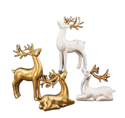 2024 Wholesale Luxury Deer Statue Home Decor Handmade House Style Resin Accessories Craft for Christmas Modern Home Ornament