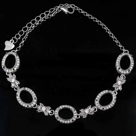 Sterling Silver 6*8mm Semi Mount Bracelet Empty Support Blank Claws Setting S925 Base Holder Without Center Stone Inlay for DIY