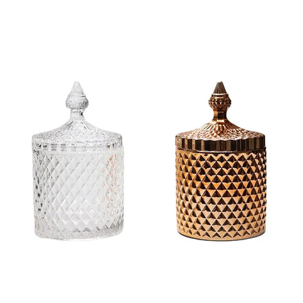 Empty Luxury Chocolate Electroplate Hand Blown Glass Making Clear Holder Grey Candle Jar With Lid