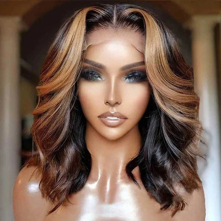 100% Virgin Brazilian Hair Highlights Brown Lace Frontal Wig Cuticle Aligned Human Hair HD Lace Front Wig