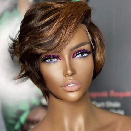 Glueless Short Bob Highlight Lace Front for Pixie Cut Wig Raw Virgin HD Transparent Lace Black Raw Virgin Human Hair Wigs