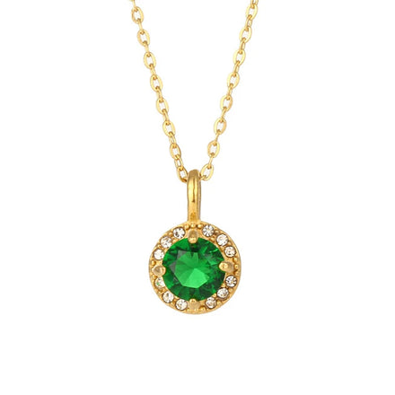 Niche Friend Gift Light Luxury Stainless Steel Jewelry Classic Multicolor Round Zircon Pendant Necklace for Women Girls