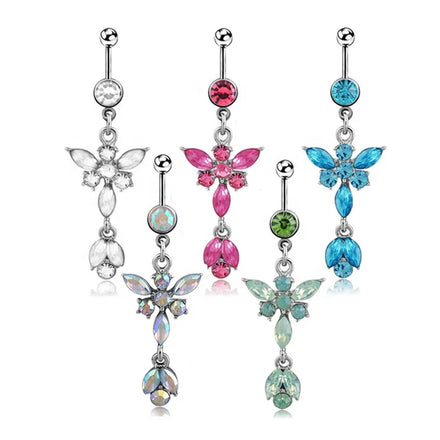 316l Surgical Steel Curved Bar Women Navel Piercing Jewelry New Crystal Butterfly Pendant Button Belly Ring