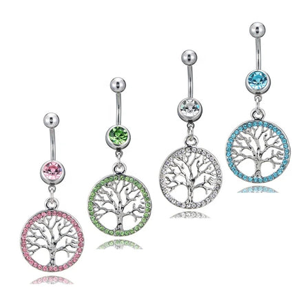 Popular Sexy Dangle Rhinestone Plant Belly Piercing Body Jewelry Color Crystal Life Tree Shape Belly Rings