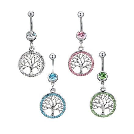 New Arrival Sexy Women Belly Piercing Body Jewelry Hot Girls Fashion Jewelry Tree of Life Crystal Navel Button Rings