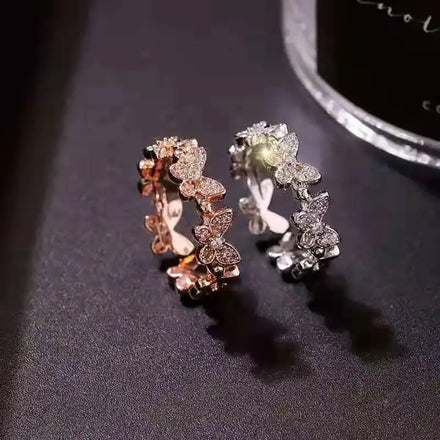 Delicate Women Finger Jewelry Sparkling Cubic Zircon Butterfly Rings Open Cuff Crystal Butterfly Ring for Friends
