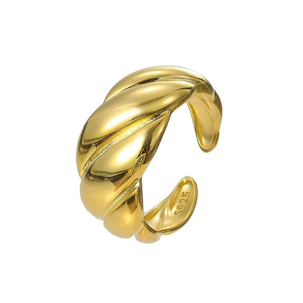 Fashion Jewelry 925 Sterling Silver Heavy Twist Ring 18K Gold Plated Adjustable Ring Jewelry Women Party Gift Factory Wholesale