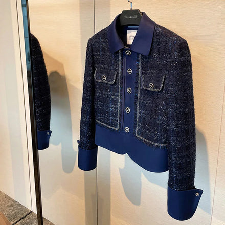 Boutique Wholesale 2026 Autumn Celebrity Style Pocket Tweed Splicing Short Woolen Top Small Fragrant Coat