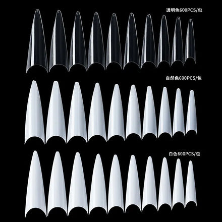 2023 Wholesale 600pcs/bag Nails Clear Natural False Artificial Fingernails New French Long Stiletto Nail Tips