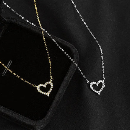 Fashion Necklace Jewelry Women 925 Sterling Silver Heart Pendant Necklace with Zircon Gold Plated Chain Necklace Women