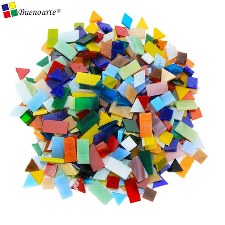Buenoarte 2 Pounds Vibrant Mixed Color Glass Mosaic Tiles Irregular Shape 1-2cm Size 3-4mm Thick Modern Design DIY Crafts