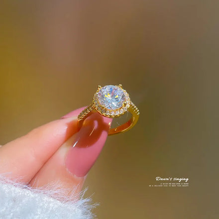 Popular 18k Gold Plated Cz Cubic Zircon Wedding Engagement Adjustable Rings Bling Round Diamond Ring for Bride Women