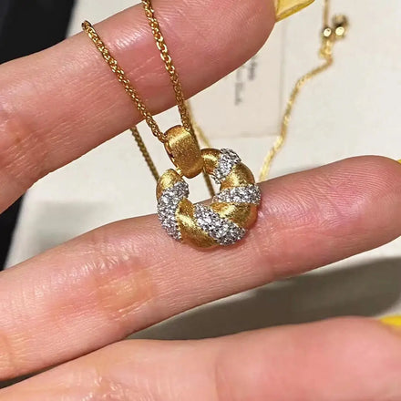 Gold Color Zircon Scrub Round Necklace for Women Girls Vintage Creative Exquisite Personality Wedding Bride Jewelry Gift
