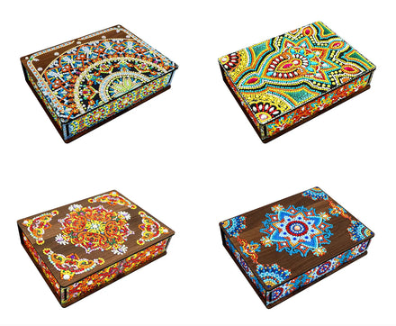 Classic Mandala Printed Europe Style Full Diamond Jewelry Storage Wooden Box 5D Special-shaped Mosaic Crystal Art DIY Craft Home