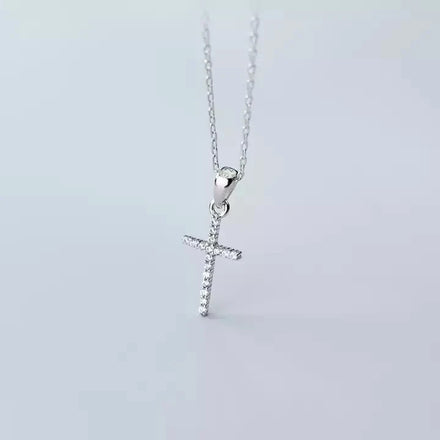 925 Sterling Silver Shiny Cubic Zirconia Cross Shape Pendant Statement Link Chain CZ Necklaces for Women