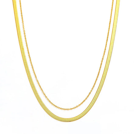 Fenny 18K PVD Plated Fashion Double Layers Herringbone Necklace Waterproof&Non Tarnish Stainless Steel Jewelry Wholesale