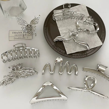 Fashion Hair Accessories Set Vintage Geometric Silver Alloy Butterfly Hair Clips Korean Trend Large Girls Hair Claw Clips