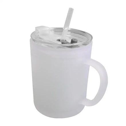 Customized Classic Frosted Glass Coffee Mugs 15 OZ Sublimation Large Capacity with Lid and Straw Back to School