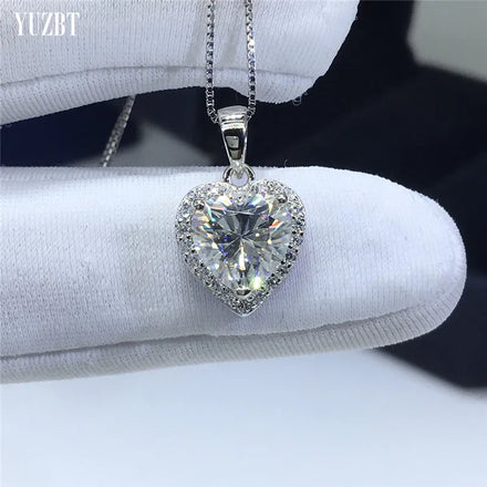 Silver 925 Original 2 Carat Brilliant Cut Diamond Test Past D Color Heart Shape Moissanite Wedding Pendant Necklace Fine Jewelry