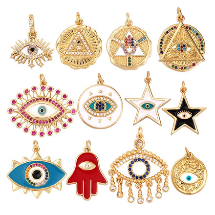 Evil Eye Hamsha Hand Pendant Real Gold Plated Cubic Zirconia CZ Paved ReligoursJewelry Necklace Bracelet Accessories Supply M18