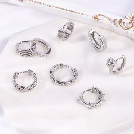 POENNIS Stainless Steel Jewelry Earrings in Colo Silver Threader Hypoallergenic Loop Circle Twist Retro Mens Hoop Earrings