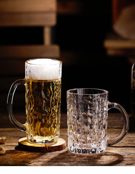 Wholesale Cheap Price Bark Pattern Tree Grain Whiskey clear Beer Glass Beer Mug with Handle