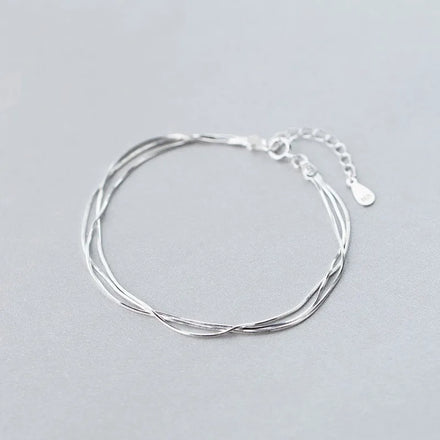S925 Sterling Silver Retro Vintage Three Layers Snake Chain Texture Couple Bracelet for Women Men