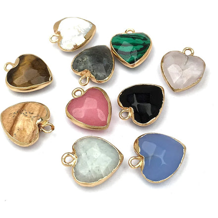 Wholesale Heart-Shaped Natural Stone Pendants Healing Chakra Reiki Love Stone Charms for Children's Jewelry Making