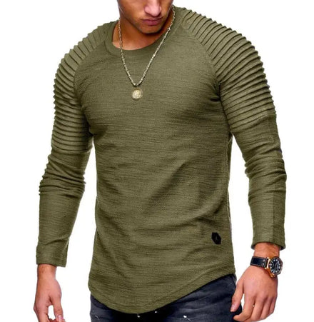 Custom Logo Crew Neck Pleated Raglan Sleeve Tops Running Fitness Casual Men's T-shirts Long Sleeve Shirt
