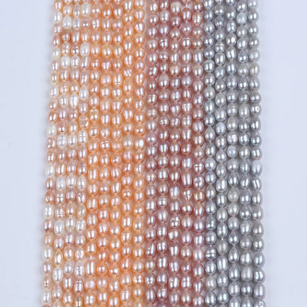 Zhuji Pearls Factory Direct 4-5mm AA Grade Natural Freshwater Rice Pearl Strands Third Party Certified