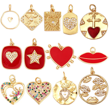Red Lip Heart Love Kiss Enamel CZ Silver Rose Gold Attachment for Necklace Bracelet EarringHandy Craft Jewelry Supplies M18