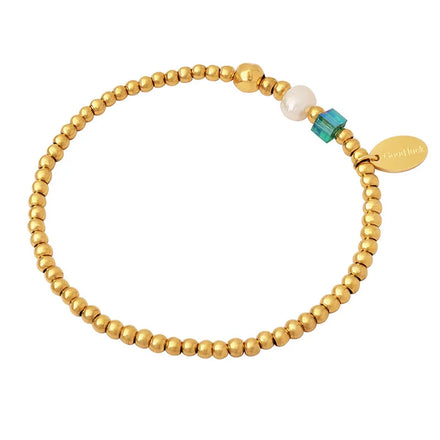 New Designs Women Jewelry 18K Gold Plated Stainless Steel Beaded Single Pearl Bracelet for Women