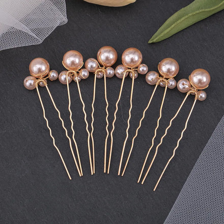 6PCS Bride's Korean Handmade Pearl Flowers Trendy Elegant Wedding Hairpin Accessories for Children