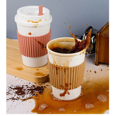 Wholesale Portable Small Reusable Coffee Cup Eco Friendly Custom Logo Travel Wheat Straw Fiber Coffee Mugs