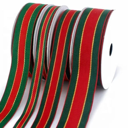 E-Magic Custom Size Heat Transfer Grosgrain Weaving Ribbon Printed Red and Green Stripe for Christmas Made of Durable Polyester