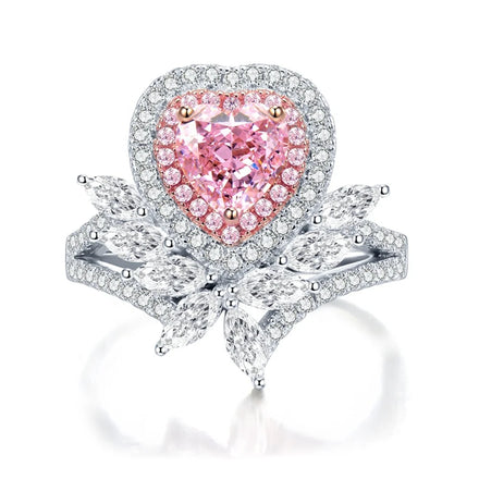 European and American Luxury Ring for Women New 7x7mm Heart Cut Pink Three-Claw Design for Wedding Party and Anniversary