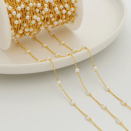 14K Gold Plated Brass Loose Chain DIY Handmade Creative Thin Chain Jewelry Accessories Pearl Laser Bead Chains