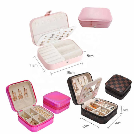 Portable Travel Jewelry Storage Box Zipper PU Leather Organizer for Bracelet Earring Ring Necklace Display Case