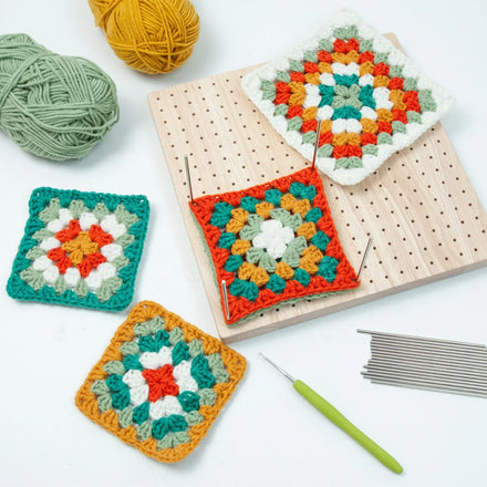 Wooden Blocking Board for Hand Knitting Crochet & Granny Squares with 20 Metal Rod Pins and Wooden Stand