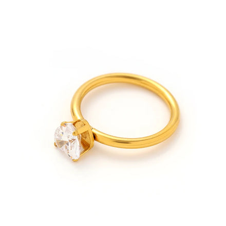 Minimalist 316L 18K PVD Plating White Heart Cubic Zirconia Finger Rings Stainless Steel for Women
