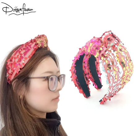 Designer Custom Gold and Red Sequin Jewel Padded Luxury Headband for Women Gorgeous Hairband