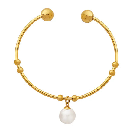 New Designs Women Jewelry 18K Gold Plated Stainless Steel Single Floating Imitated Pearl Bracelet Bangle for Women
