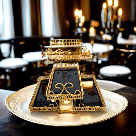 Large Vintage Arabic Gold Metal Three-Tier Snack Cake Serving Tray Non-Slip Home Use Iron Plates With Solid Pattern